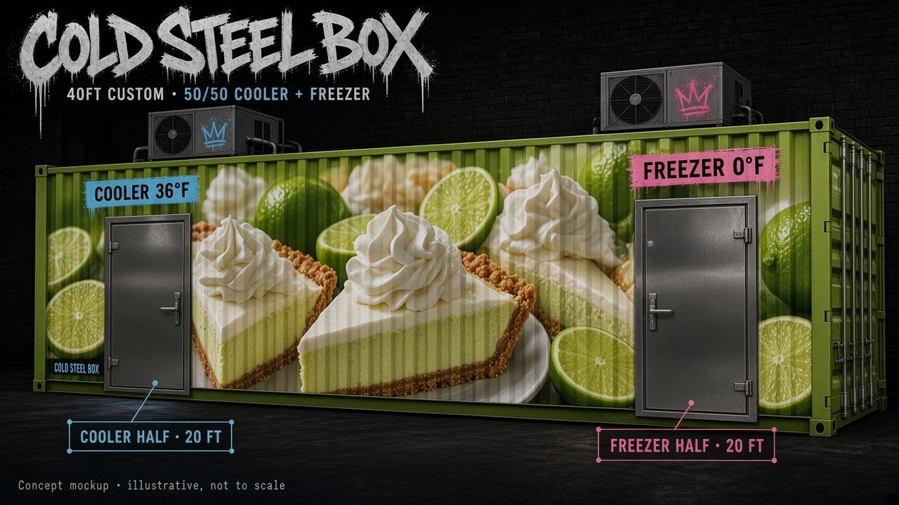 Concept rendering: container walk-in with a key lime pie custom wrap