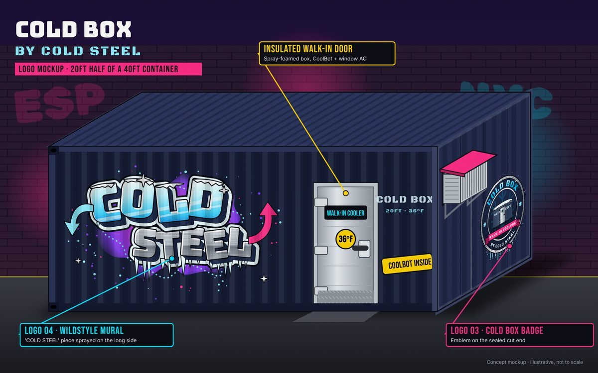 Concept rendering: Cold Steel Box branded container