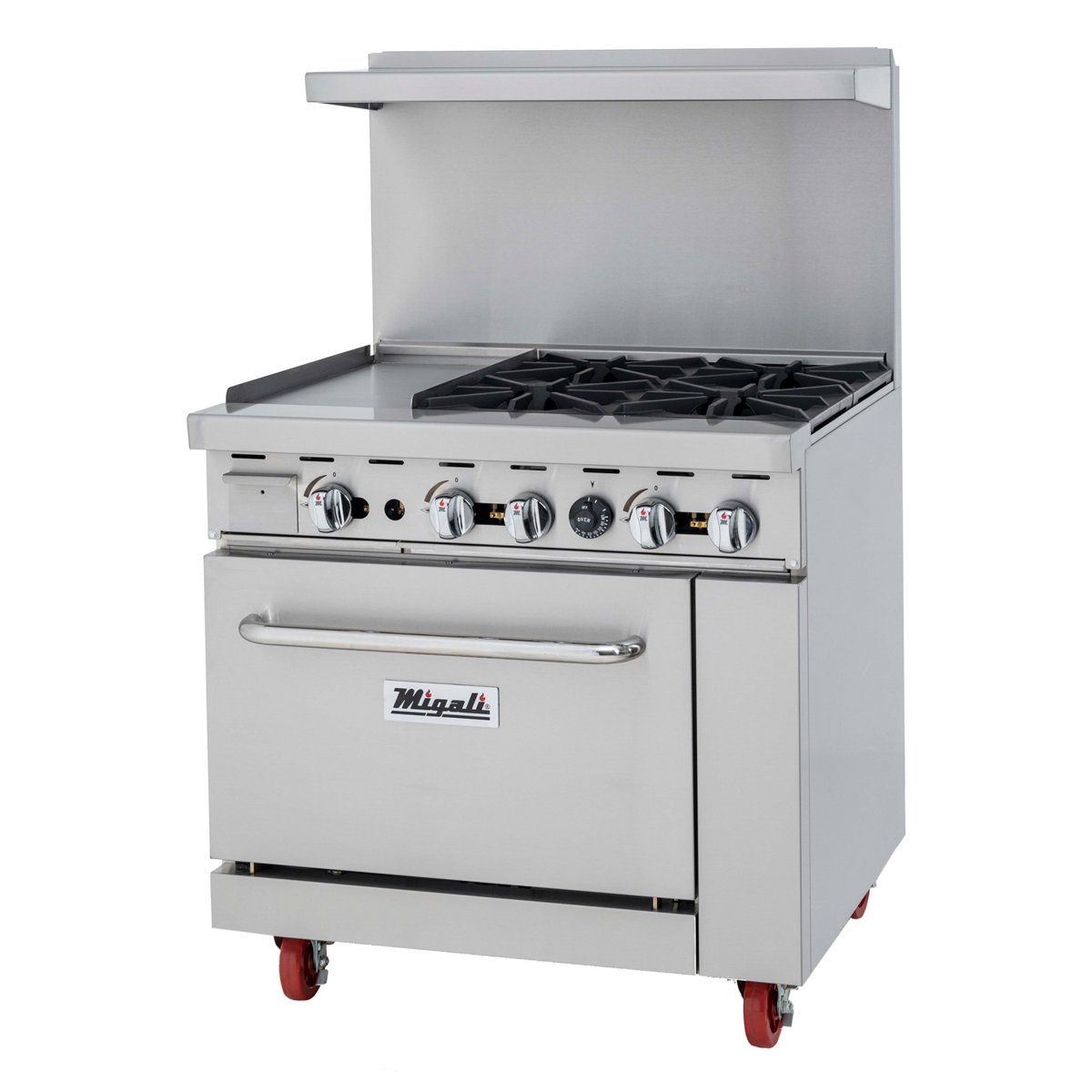 Migali C-RO4B-12GL-NG 36” Wide, 4 Burner Natural Gas Range with 12” Griddle, Left side — photo 1 of 1