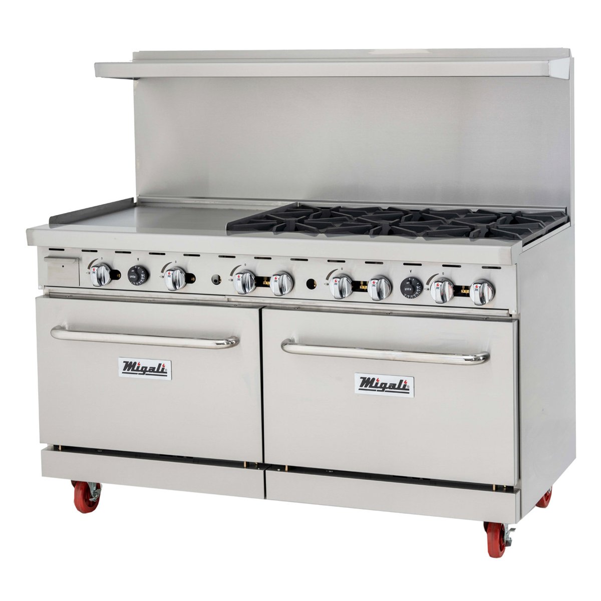 Migali C-RO6B-24GL-NG 60” Wide, 6 Burner Natural Gas Range with 24” Griddle, Left side — photo 1 of 1
