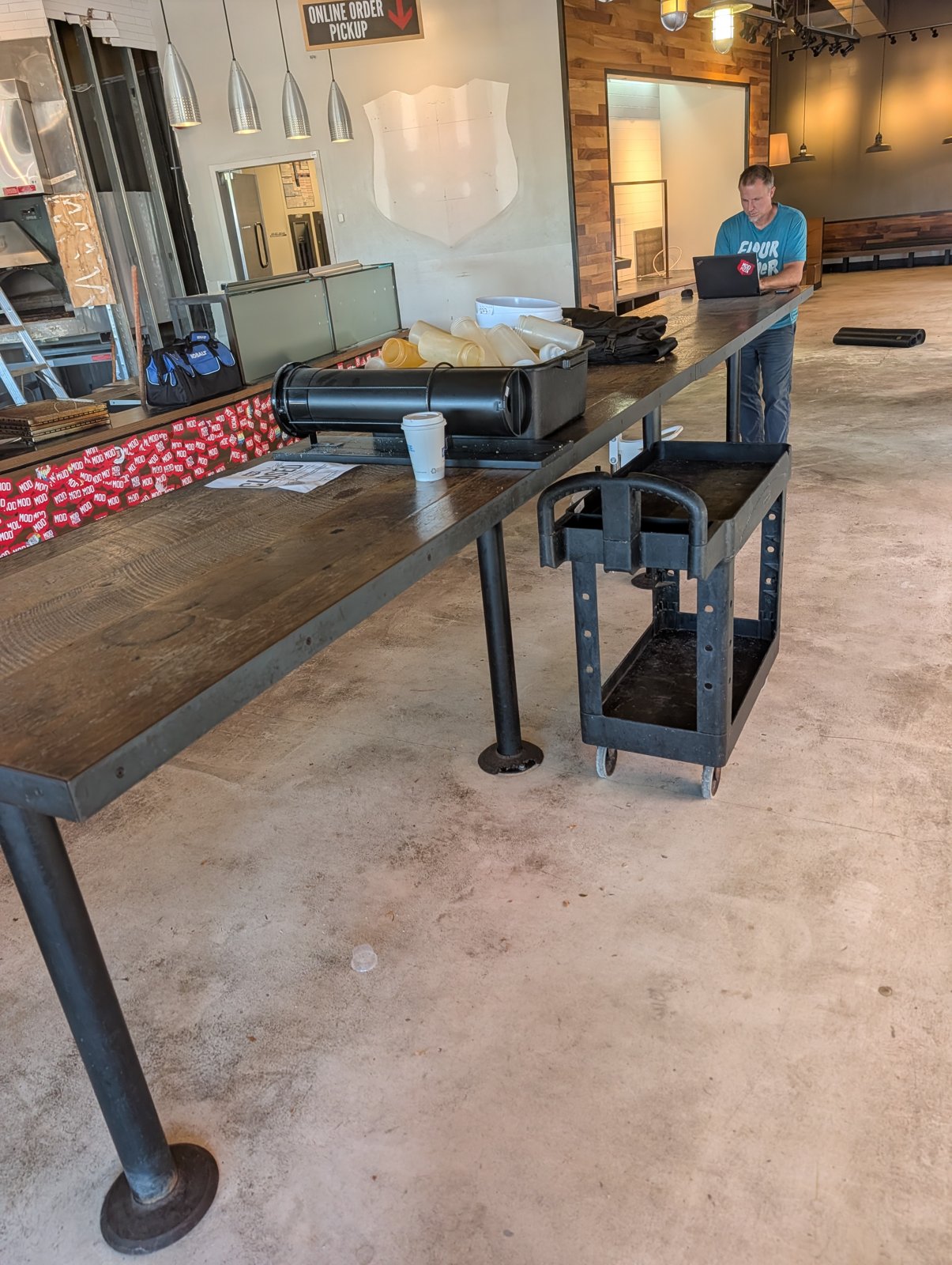Solid Wood Counter, 8 ft x 30", w/ Black Metal Legs — photo 1 of 1